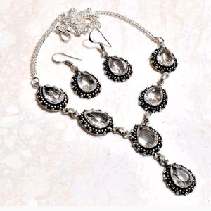 New white Topaz sterling silver necklace & earrings